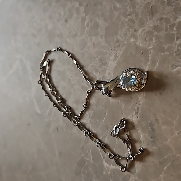 AMAZING BLUE TOPAZ TEARDROP ASJ 925 SILVER FILIGRE ORIGINAL CABLE CHAIN NECKLACE - Picture 6 of 9